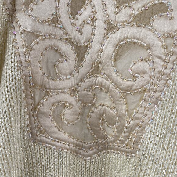 Vintage Nannell Sweater Women's Ivory S Beaded Sequins Hand Knit Dynasty 80's - Picture 5 of 14